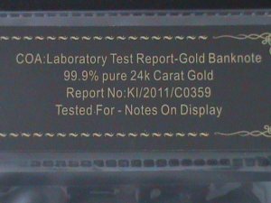 ​PHILIPPINES-2019F-24 KARAT GOLD REPLICA $1000 PESO BANK NOTE-WITH CERIFICATE VF