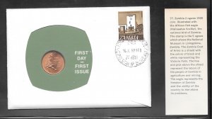 Just Fun Cover ZAMBIA #42 With a 2 NGWEE COIN JAN/16/1968 (16471)