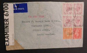 1943 Air Mail Cover Gildersome Leeds England  to Buenos Aires Argentina Censored