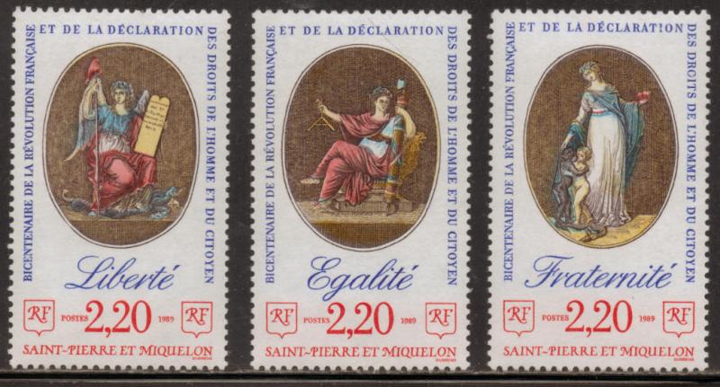 St. Pierre & Miquelon 1989 #514-516 French Revolution MNH