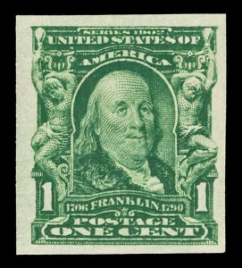 Scott 314 1c Franklin Imperforate Issue Mint F-VF NH Cat $30