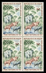 Niger #C14 Cat$76, 1960 500fr Animals, block of four, never hinged, some gum ...