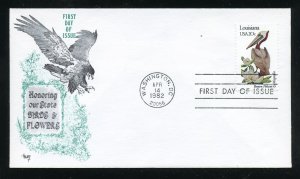 US 1970 Louisiana Eastern Brown Pelican Magnolia UA Marg cachet FDC 