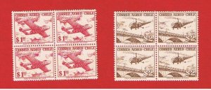 Chile #174-175  MNH OG  blocks of 4  Air Post   Free S/H