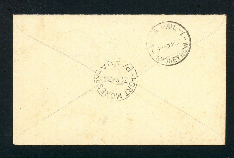AUSTRALIA SYDNEY 5/30/38 ROUNT TRIP FFC AIR MAILL COVER PAPUA 6/4/1938