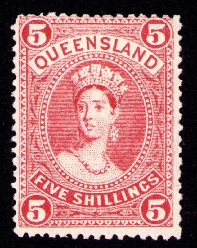Queensland Scott # 76 5sh Carmine Rose, Mint Hinged