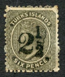 Turks Islands 1881 21/2 on 6d black type 18 SG28 unused cat 250 pounds 