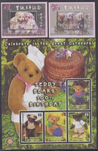 ST VINCENT Sc #3048-52 CPL MNH SET of 3 SHEETS and 2 S/S - TEDDY BEAR CENTENARY