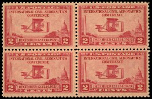 US Sc 649 VF/MH BLOCK of 4 - 1928 2¢ -Civil Aeronautics Conf.