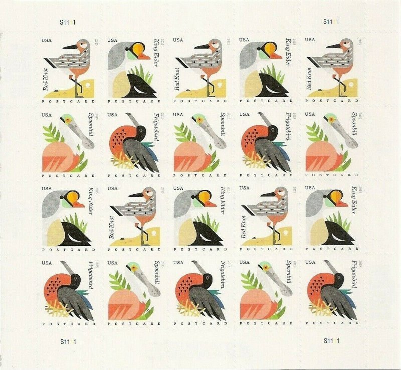 4994a, Coastal Birds Sheet of 20 Post Card Forever Stamps Stuart Katz
