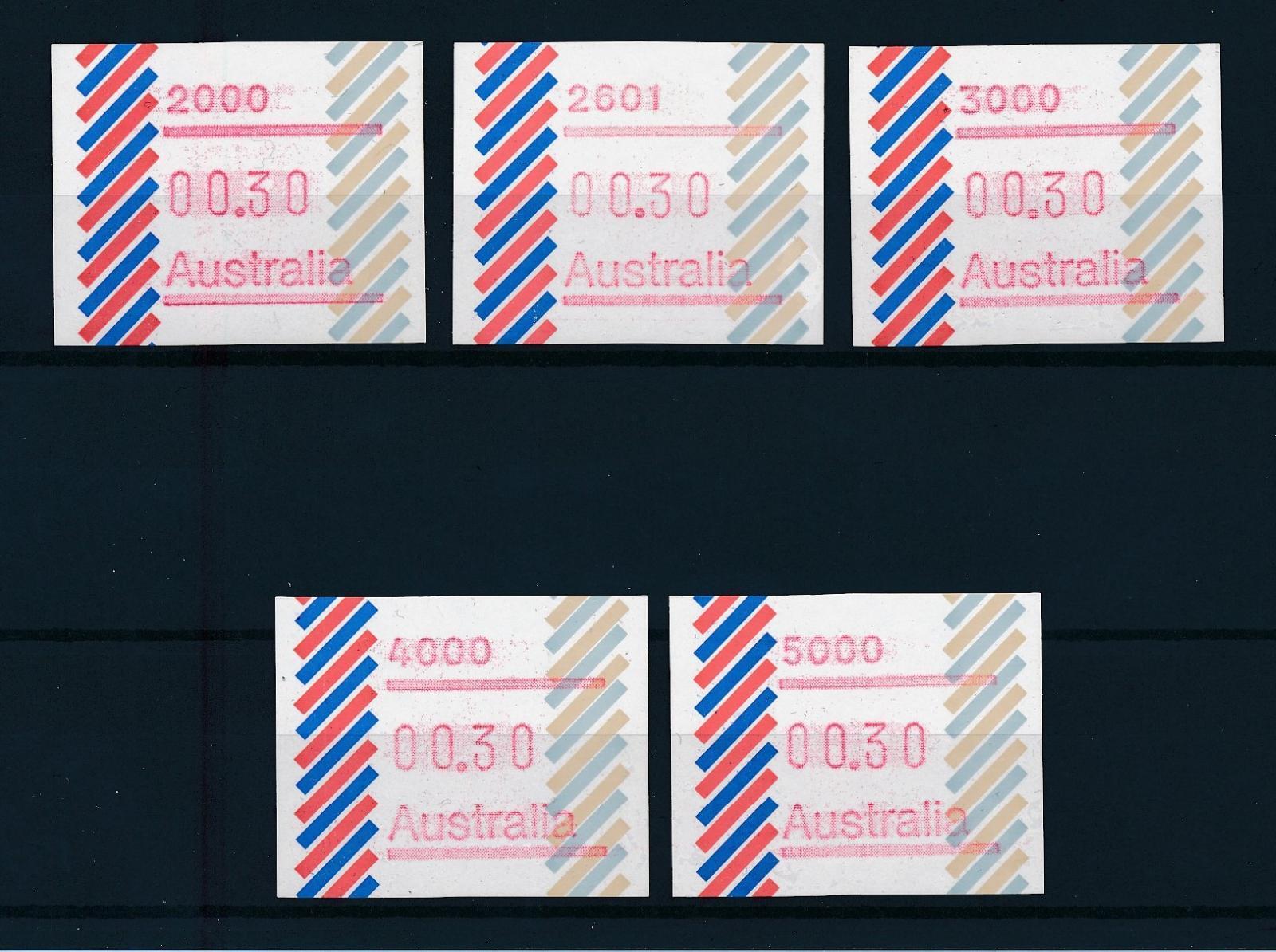 [74402] Australia 1984 ATM Frama Stamps with 5 Different Numbers MNH