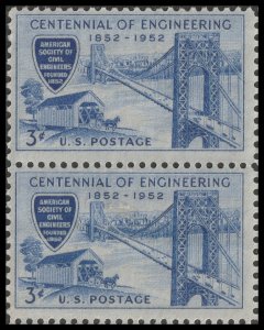 US 1012 Engineering 3c vert pair MNH 1952