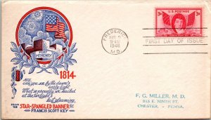 FDC 1948 SC #962 Star Spangled Banner Cachet - Frederick Md - Single - F60546