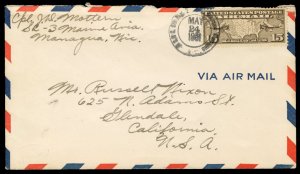 Nicaragua, 1931 cover franked with 15c US Airpost, used from Managua to Glend...