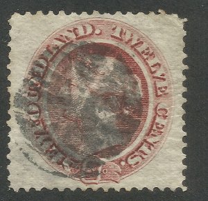 Newfoundland 28a, 12c Queen Victoria.Thin yellowish paper. VF used..