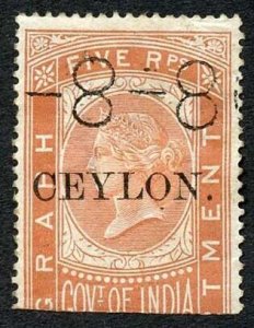 Ceylon Telegraph SGT6 5r India opt Ceylon with a Date cancel Cat 50