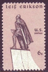 1968 USA Leif Erikson Single 6c Postage Stamp, Scott# 1359, MNH, OG