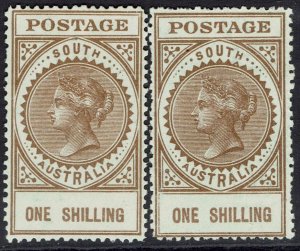 SOUTH AUSTRALIA 1906 QV THICK POSTAGE 1/- 2 SHADES WMK CROWN/A