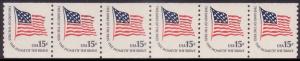 #1618C Fort McHenry Flag 15c No Line Regular Strip 6 MNH