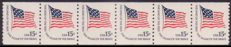 #1618C Fort McHenry Flag 15c No Line Regular Strip 6 MNH