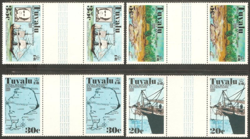 TUVALU Sc# 54 - 57 var MNH FVF Set-4xGutter Pr Coral Reef Ship