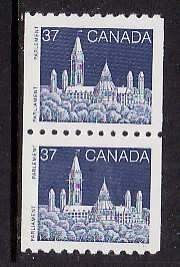 Canada-Sc#1194-37c parliament tagging error-unused NH coil pair-vertical shift