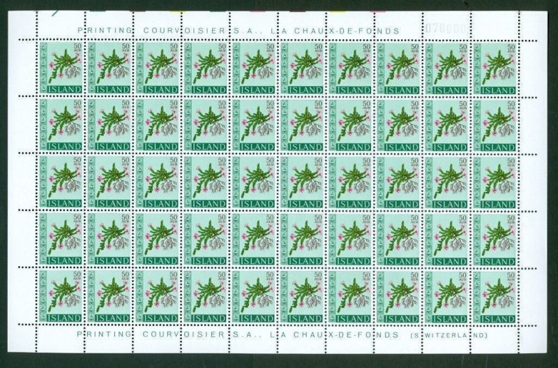 Iceland.  Full Sheet   Mnh 1968.  50 Aur  Flowers IV. 