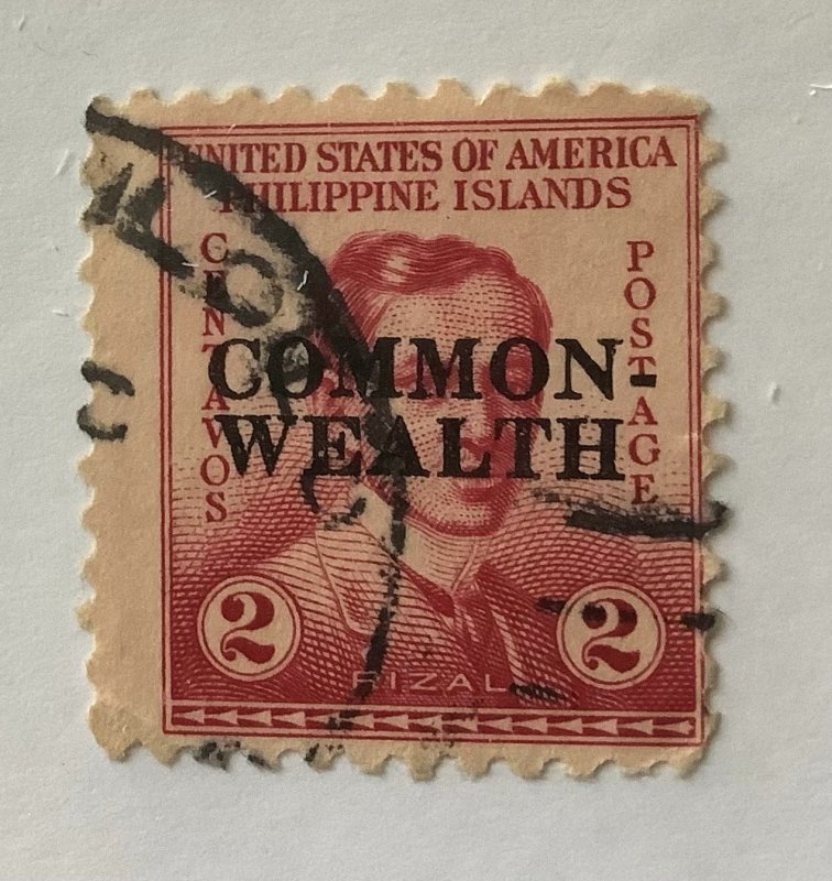Philippines 1936  Scott 411 used - 2c,  José Rizal, overprinted