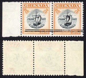 Grenada SG203 1955 1.50 Badge of Colony Pair SURCHARGED 2 Locally M/M