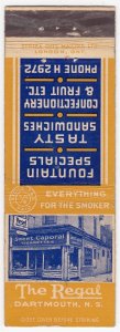 Canada Revenue 1/5¢ Excise Tax Matchbook THE REGAL Dartmouth, N.S.