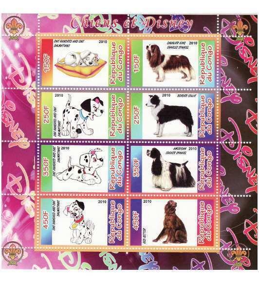 Congo - Disney & Dogs - 8 Stamp  Sheet  - SV0603