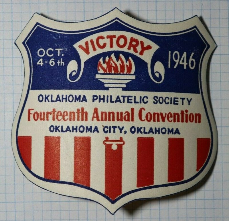 OPS Victory Convention 1946 Oklahoma City OK Patriotic Shield Souvenir Ad Label