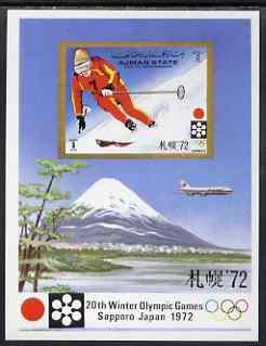 Ajman 1971 Sapporo Winter Olympics imperf m/sheet (Skiier...