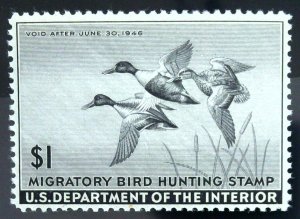 Scott #RW12 - VF - $1 Black - Shoveller Ducks in Flight - OG - 1945