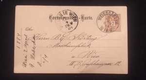 O) 1884 AUSTRIA, WEINGARTEN, COAT OF  ARMS 2kr, CIRCULATED POSTAL STATIONERY