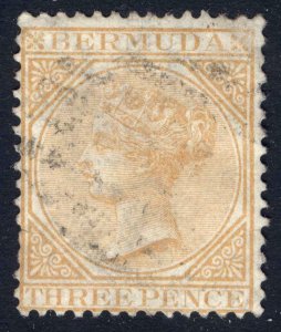 Bermuda 1873 3d Yellow Buff WMK CC INVERTED SG 5aw Scott 3wi VFU Cat £300($393)