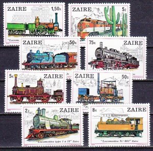 Zaire, Scott cat. 935-942. Various Locomotives issue.