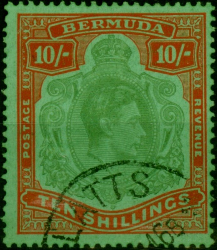 Bermuda 1943 10s Yellowish Green & Deep Carmine-Red-Green SG119c Fine Used