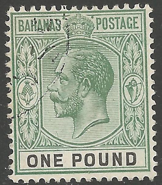 BAHAMAS SG89 1912 £1 DULL GREEN & BLACK FINE USED