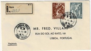 Cape Verde 1950 Praia cancel on registered cover to Portugal