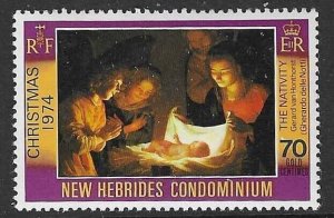 NEW HEBRIDES SG198w 1974 70c CHRISTMAS WMK TO RIGHT OF CA MNH
