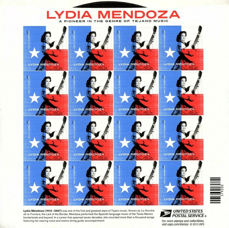 U.S. 4786 Lydia Mendoza Music Icons Forever Sheet of 16 VF-XF MNH