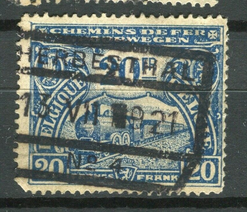  BELGIUM; 1920 early Railway Parcel Stamp fine used 20Fr. value