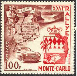 Monaco # 365 Monte Carlo Rally 1956 (1) Mint NH