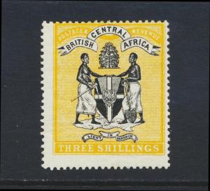 BRITISH CENTRAL AFRICA 1895 3sh NO WMK, VF MINT SG#27 CAT £225 $300 (SEE BELOW)