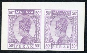 Perak 1935 50c Bright Violet proof/colour trial Imperf Pair on white card