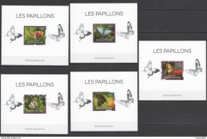 Lx190 Imperf 2014 Central Africa Butterflies Fauna !!! Uv Cardboard 5Bl Mnh