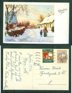 Denmark. 1956 Christmas Card. 20 Ore + Seal. Copenh. Town,Church Mother & Child. 