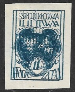 CENTRAL LITHUANIA 1920-21 1m Blue Coat of Arms DOUBLE IMPRESSION Sc 3 MNGAP