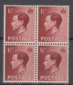 Great Britain - 1936 KEVIII 1 1/2p block of 4 - MNH (1527)